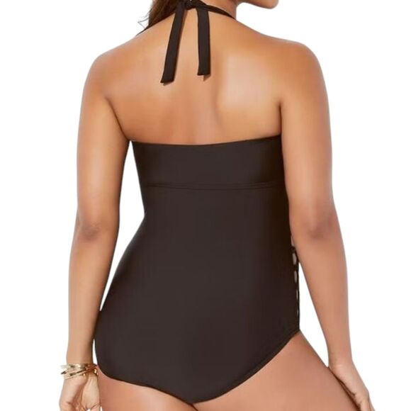 Swimsuits For All X Ashley Graham Boss Swimsuit Cutout Sides Underwire Black 16 - Picture 2 of 11